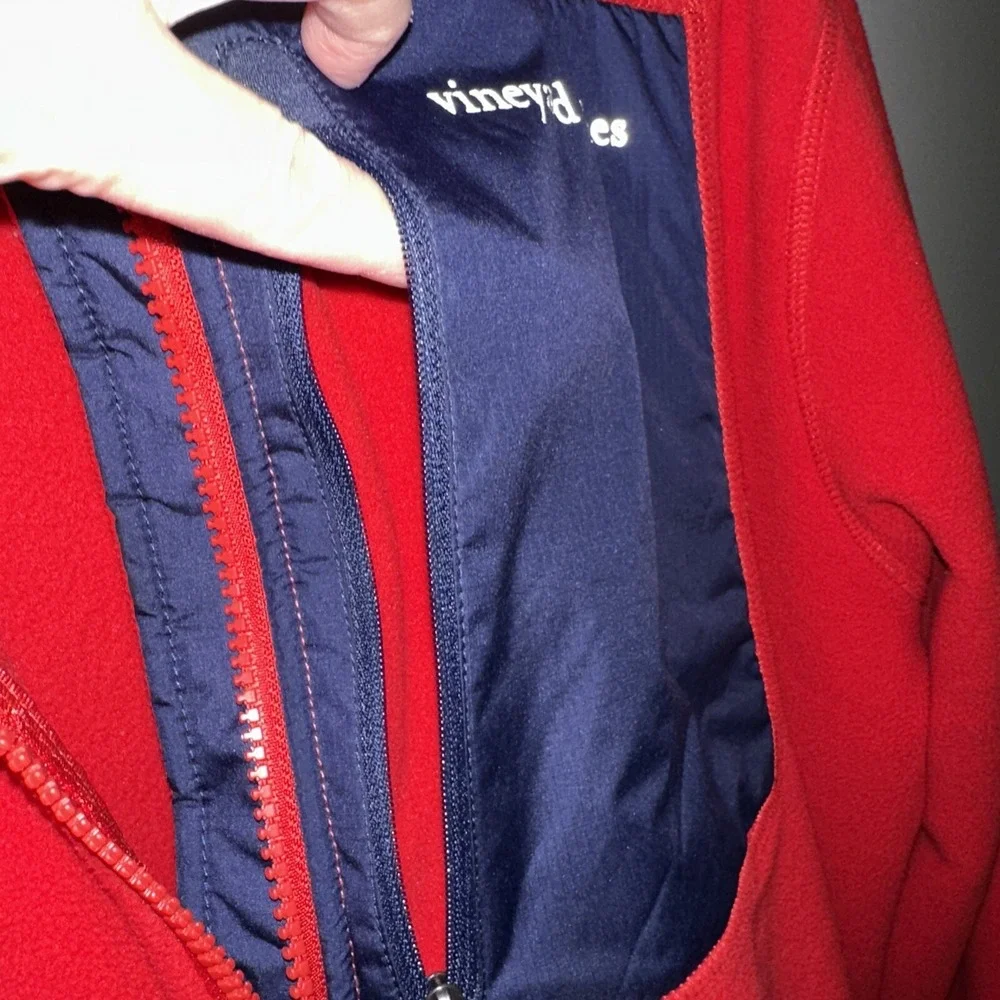 Vineyard Vines Full Zip Fleece Jacket Men's Red With Navy Blue Size XXL - Picture 5 of 11